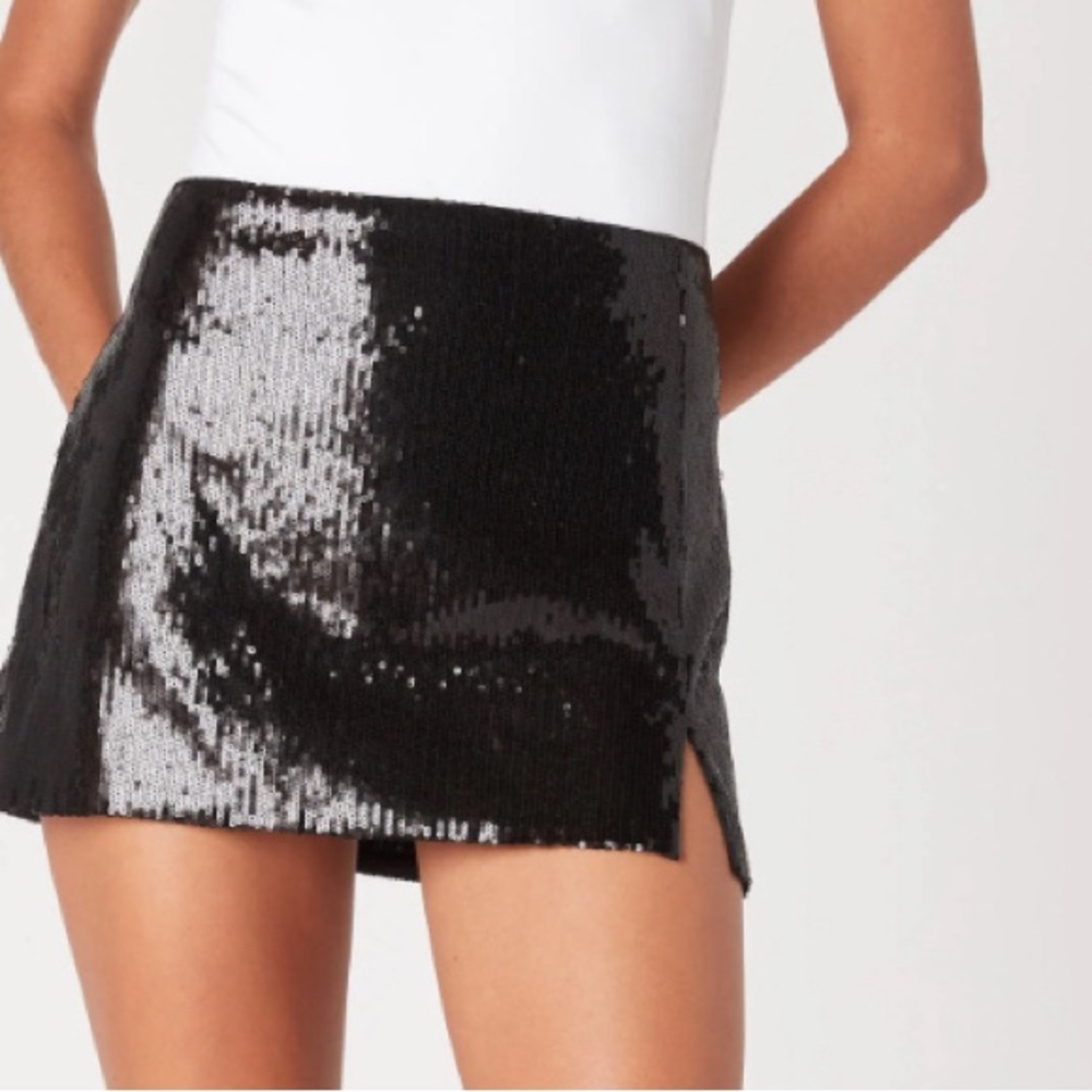 Blank NYC Black Sequin Mini Skirt with Slit